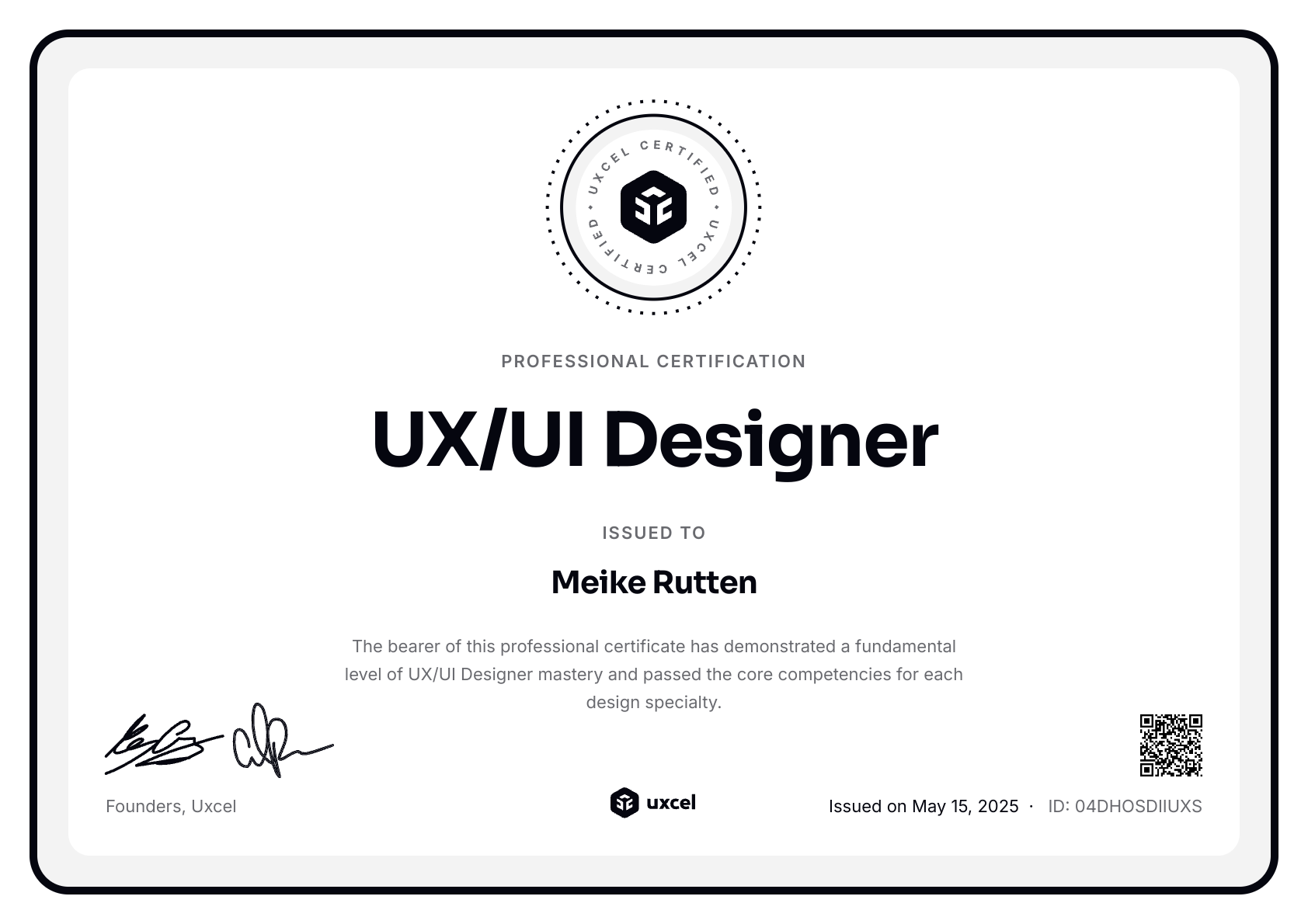 Meike Rutten's certificate